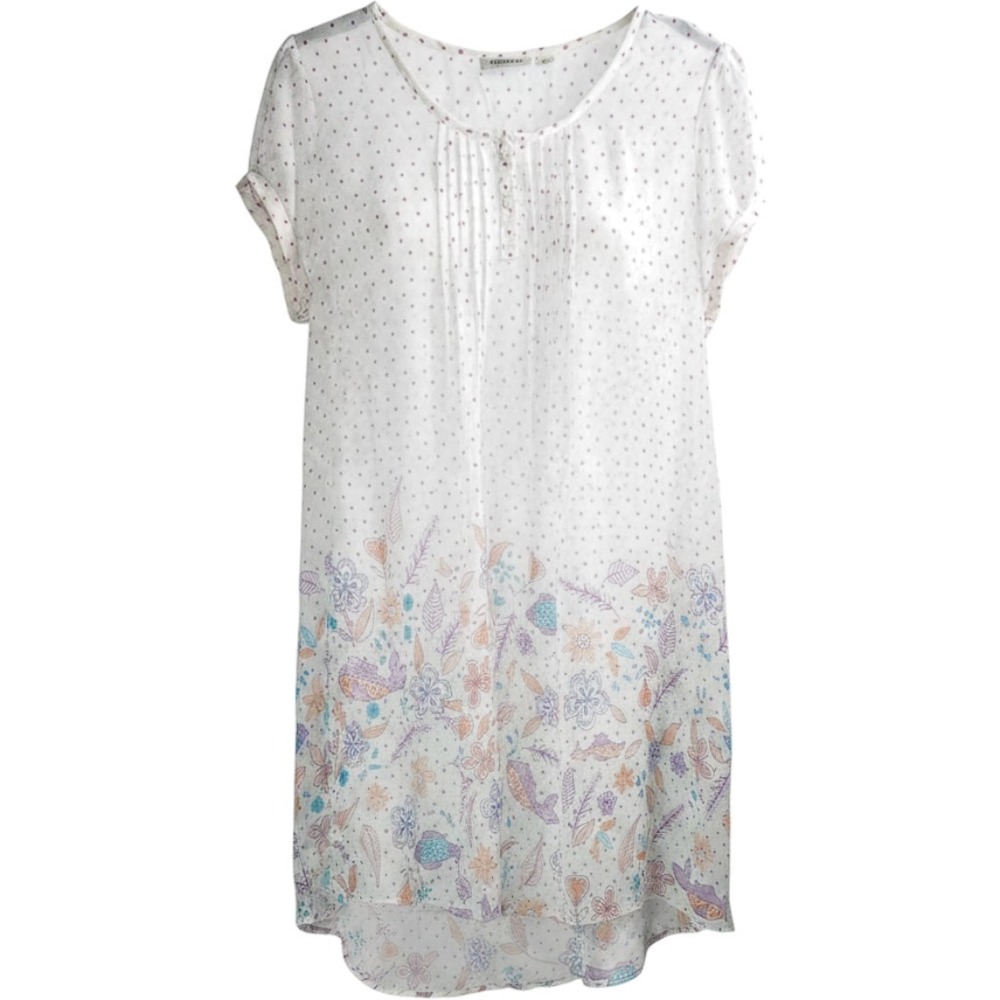 *runs small PEOPLE L sheer short sleeve mini dress layering white purple polka